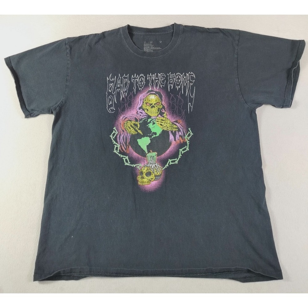 Bad To The Bone Shirt Mens XL Black Skeleton Earth Skull Graphic Tee Horror